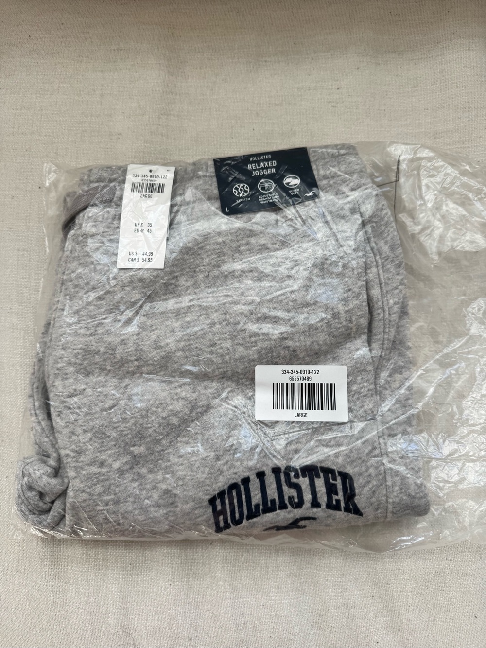 Hollister Men's Heather Gray Relaxed Jogger Sweatpants with Navy Logo